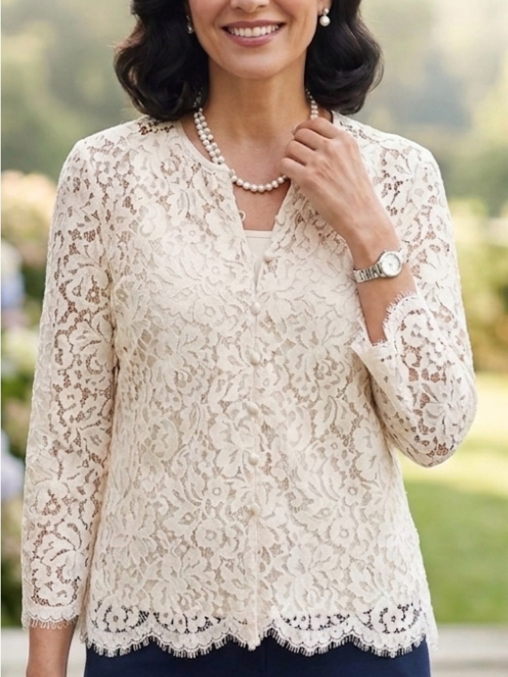 Talbots Ivory Floral Lace Scalloped Button Down Blouse Top NWT 6 Ethereal